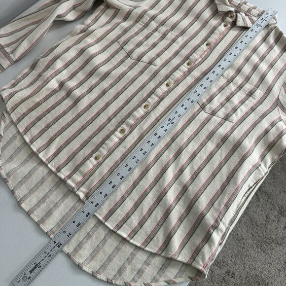 Madewell Womens Top Large Cream Flannel Sunday Shirt in Claxton Stripe Preppy - Picture 10 of 16